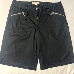 Michael Kors Womens Size 12 Black Cargo‎ Chino 12" Inseam Silver Zip Pockets Mom
